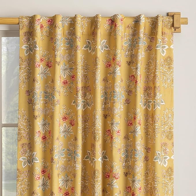 Maison d' Hermine Curtains for Living Room 100% Cotton 96 inch Length One Panel Light Filtering Curtains for Bedroom Windows with Rod and Loop Pockets Drapes (Marquise Yellow, 50" W x 96" L)