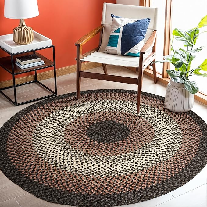 Tranquility TQ82 Black 4' x 4' Round - Braided Area Rug, Home Decor, Floor Mat or Bedroom Rug - Easy Care, Ideal for High Traffic Areas in Hallway and Living Room - Made in USA