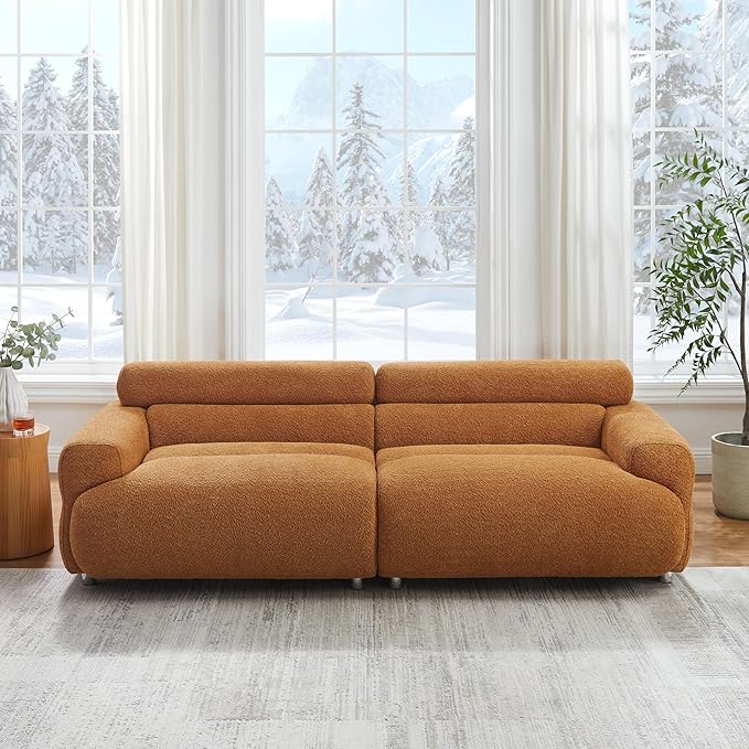 VANOMi 89" Boucle Cloud Loveseat Sofa Couch, Comfy Upholstered Deep Seat Boucle Sofa, Mid Century Modern Couch for Living Room Bedroom Apartment (Curry)