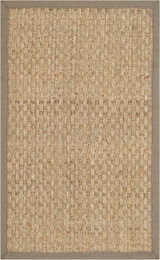 SAFAVIEH Area Rug 2x3 - Natural Fiber Collection - Natural & Grey, Seagrass, Basketweave Pattern with Border (NF114P)