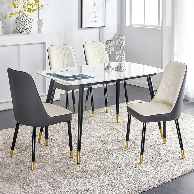 Table and Chairs Set of 4, Dining Room Table Set for 4, Sintered Stone Kitchen Table Top and Modern Chairs Set of 4 for Kitchen Dining Room, Small Space