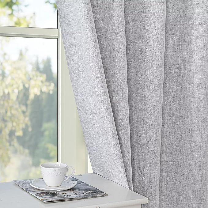 100% Blackout Curtains 108 inch Length 2 Panels Faux Linen Long Drapes for Bedroom Living Room Black Out Room Darkening Curtain Thermal Insulated Back Tab Rod Pocket(W52 x L108, Off-White)