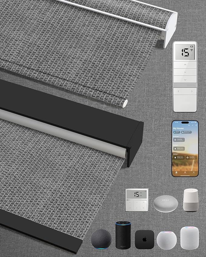 Kincmo Motorized Blinds with Remote,100% Blackout Motorized Roller Shades Work with Apple Homekit,Alexa,Google, Custom Electric Blinds with App,Voice Control (Groove Dark Grey)