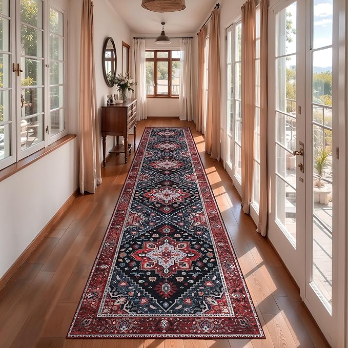 Ciicool 2x12ft Long Hallway Rug, Washable Runner Rug Non Slip Thin Low Pile Soft Indoor Floor Long Carpet Hallways for Bathroom Kitchen Living Room Bedside