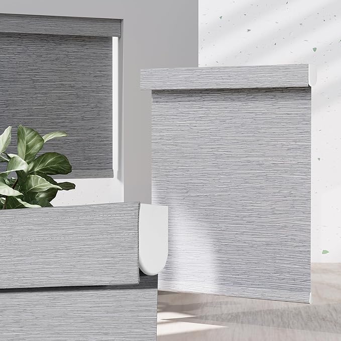 Blackout Roller Shades for Indoor Windows, Cordless Jacquard Fabric-Matched Roller Blinds, Easy to Install Privacy UV Protection Roll Up Blinds for Home Office, Grey, 32" W x 72" H