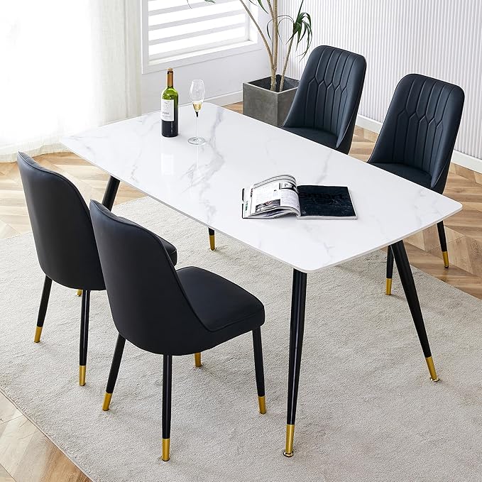 Table and Chairs Set of 4, Dining Room Table Set for 4, Sintered Stone Kitchen Table Top and Modern Chairs Set of 4 for Kitchen Dining Room