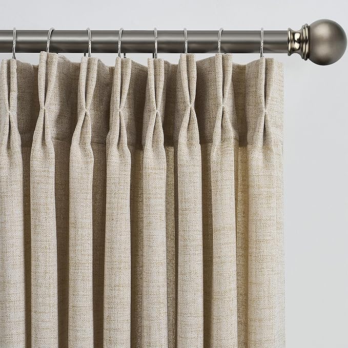 RAIN CITY Beige Linen Curtain Panels with Pinch Pleat,Texture Pleat Semi Sheer Fabric Boho Neutral Back Tab Pinch Pleat Hooks Rings Window Curtain 84 Inches Long 42 Inch Wide Each Panel Set of 2