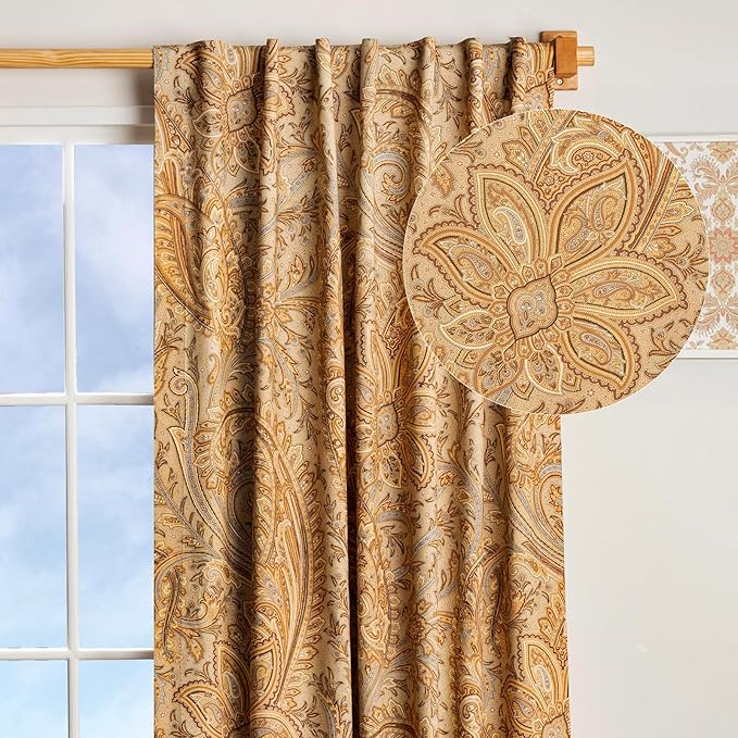 Maison d' Hermine Curtains for Living Room 100% Cotton 96 inch Length One Panel Light Filtering Curtains for Bedroom Windows with Rod and Loop Pockets Drapes (Kashmir Paisley Sepia, 50" W x 96" L)
