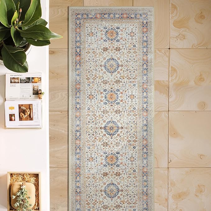 jinchan Runner Rug 2x5 Washable Hallway Rug Distressed Orange Multi Vintage Floral Runner Kitchen Floor Cover Indoor Mat Retro Entryway Living Room Bedroom Office Farmhouse