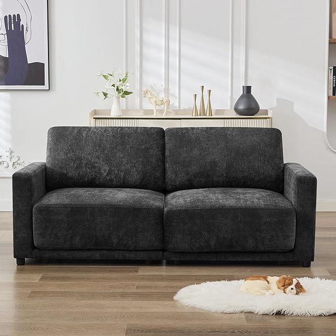 77.4" Chenille Modular Loveseat Oversized Upholstered 2 Seater Sectional Sofa with Thickened Cushions, Easy Assembly, Modern Comfy Love Seat Couch for Living Room, Black