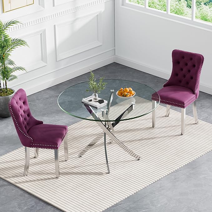 HomVent Round Glass Dining Table Set for 2, Modern Tempered Glass Kitchen Table Set and Chairs, Round Glass Dining Room Table Set for Kitchen