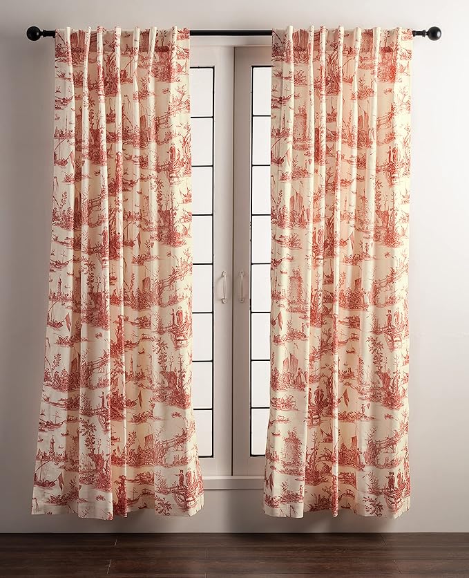 Maison d' Hermine Curtains for Living Room 100% Cotton 96 inch Length Two Panels Light Filtering Toile Curtains for Bedroom Windows with Rod and Loop Pockets Drapes (Calais Cardinal, 50" W x 96" L)
