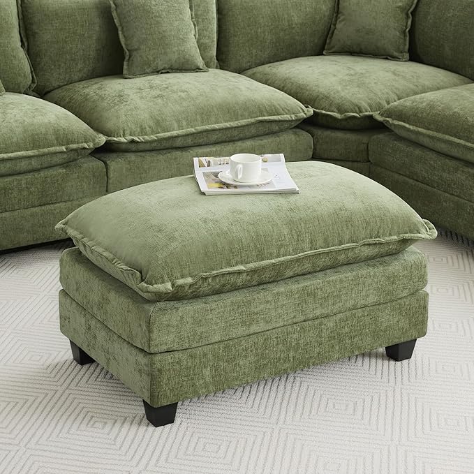 35‘’ Modern Chenille Cloud Sofa Ottoman,Rectangle Ottoman for Modular Sectional Sofa, Green
