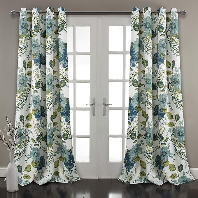 Lush Decor Floral Paisley Light Filtering Window Curtain Panel Pair, 52"W x 84"L, Blue