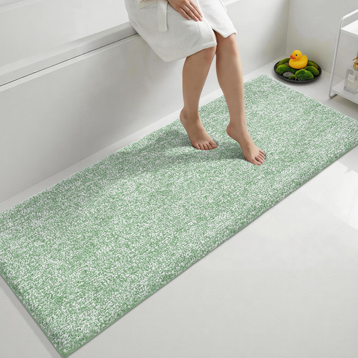 Yimobra Cushioned Anti-Fatigue Long Bathroom Runner Rug, Non Slip Washable Bath Mat, Dense Soft for Double Sink Vanity, Tired Feet Comfort, Absorbent, 70" X 24" (5.8' × 2.0'), Green and White