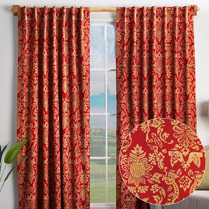 Maison d' Hermine Curtains for Living Room 100% Cotton 96 inch Length Two Panels Light Filtering Curtains for Bedroom Windows with Rod and Loop Pockets Drapes (Sofia, 50" W x 96" L)