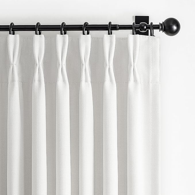 Pinch Pleated White Curtains 84 Inches Long for Living Room, Modern 100% Blackout Natural Linen Viral Windows Curtain & Drapes 84 Inch Length 2 Panel Set Dual Layer Memory Shape Pleat Dining Room Burg