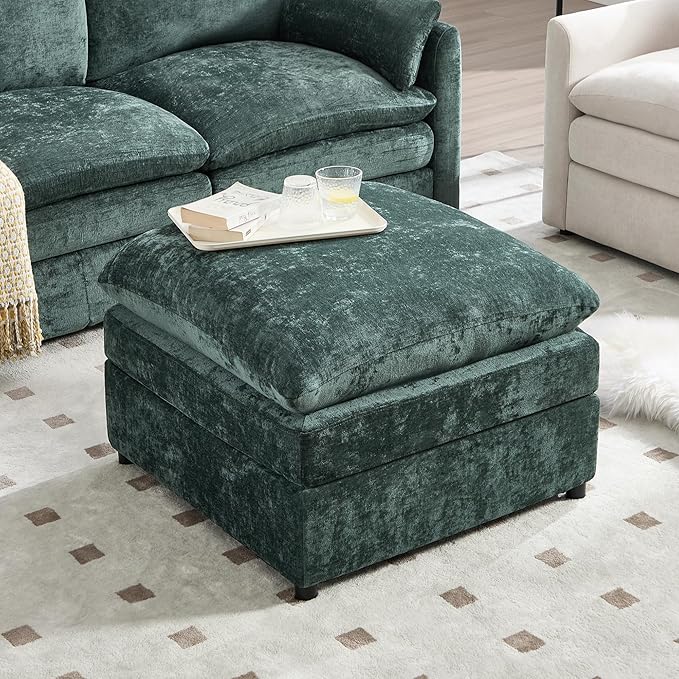 Tbfit Single Sofa Ottoman, Modern Comfy Cloud Sofa, Spring Seat Cushions, Chenille, Green