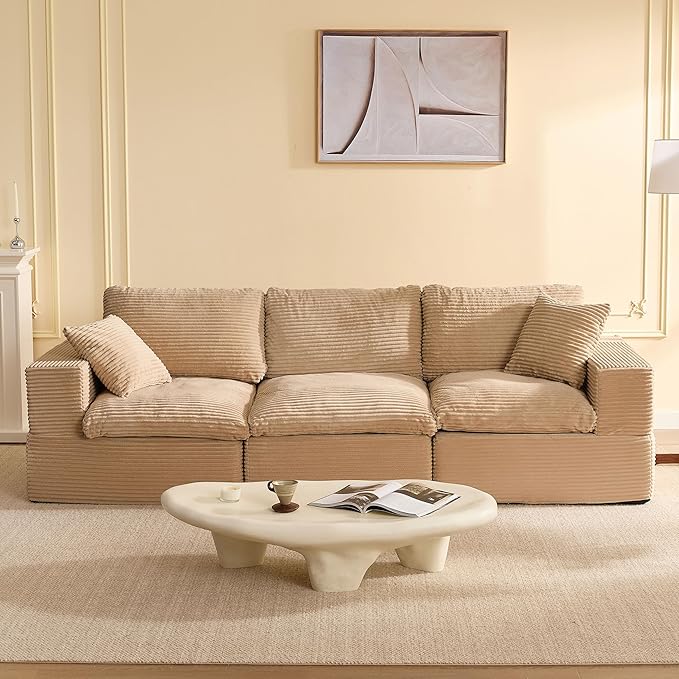 106.3” Sectional Couches for Living Room, Cloud Couch, Modular Sectional Sofa, Convertible Sofas Bed, Deep Seat Sofa, Corduroy,Camel