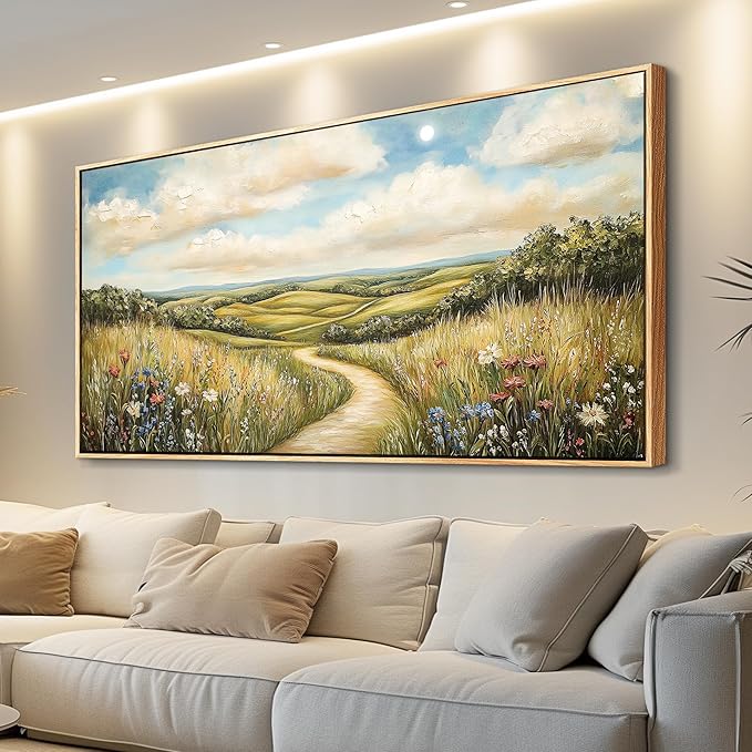 PHAOHUAXM Wall Art For Living Room Canvas Wall Decor For Bedroom Print Ink-Wash Landscape Paintings Office Restaurant Room Decorations Printing Artwork Ready To Hang Home Decor Wood Framed 20"X40"
