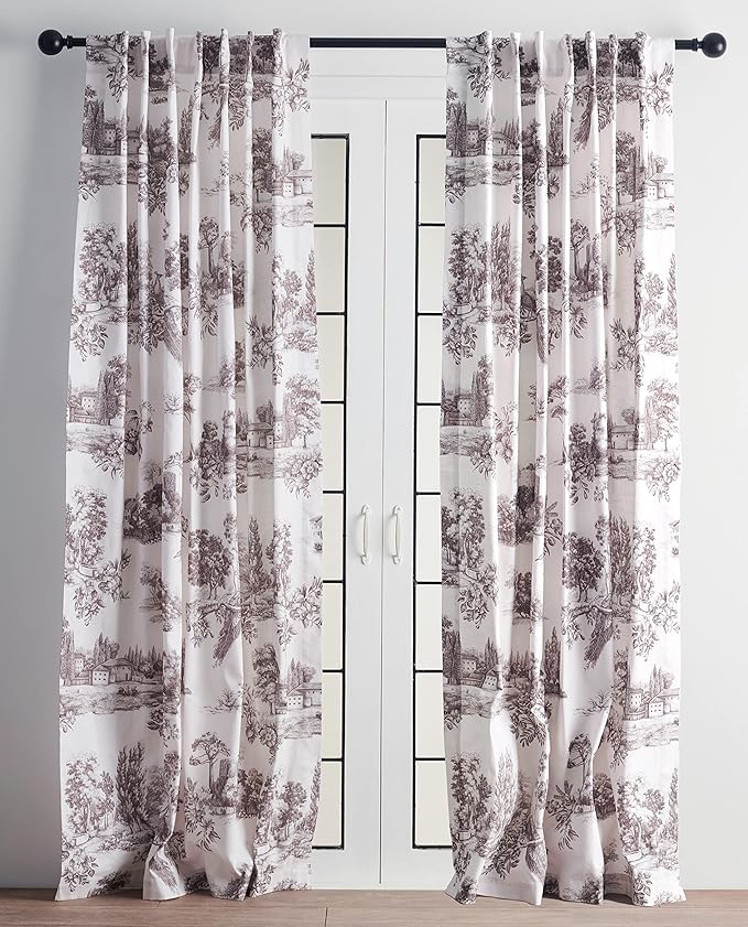 Maison d' Hermine Curtains for Living Room 100% Cotton 108 inch Length Two Panels Light Filtering Toile Curtains for Bedroom Windows with Rod and Loop Pockets Drapes (Trianon Grey, 50" W x 108" L)