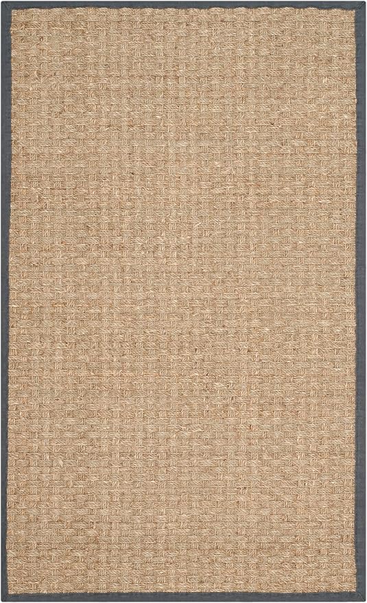 SAFAVIEH Natural Fiber Collection Area Rug - 2'6" x 4', Natural & Dark Grey, Seagrass, Basketweave Pattern with Border (NF114Q)