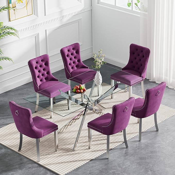 HomVent Rectangular Glass Dining Table Set for 6, Modern Tempered Glass Kitchen Table Set and Chairs, Rectangular Glass Dining Room Table Set for Kitchen
