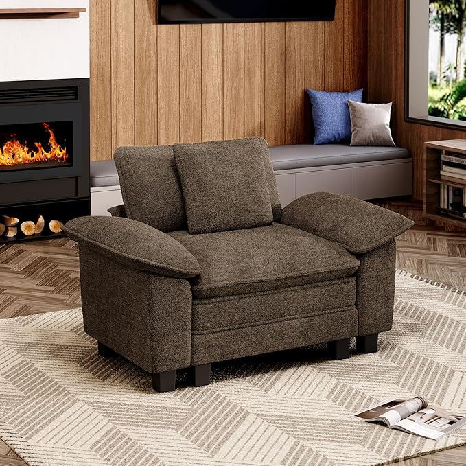 53.5" Cloud Modular Sectional Single Sofa, Deep Seat Armchair with Plush Chenille & Removable Arms for Living Room, Taupe