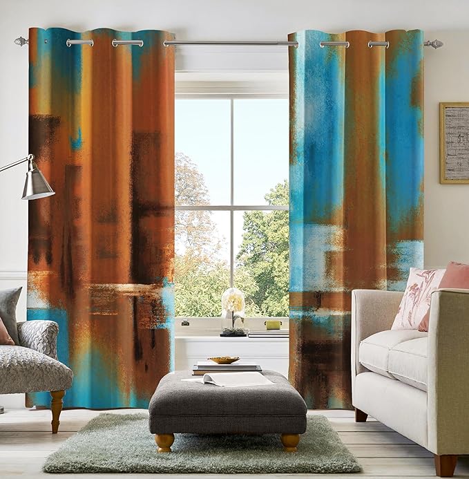Asuexpect Rust Curtains 2 Panels Abstract Curtain Room Darkening Grommet Window Drapes Modern Decorative Window Treatments for Bedroom Living Room, 42x72 Inches