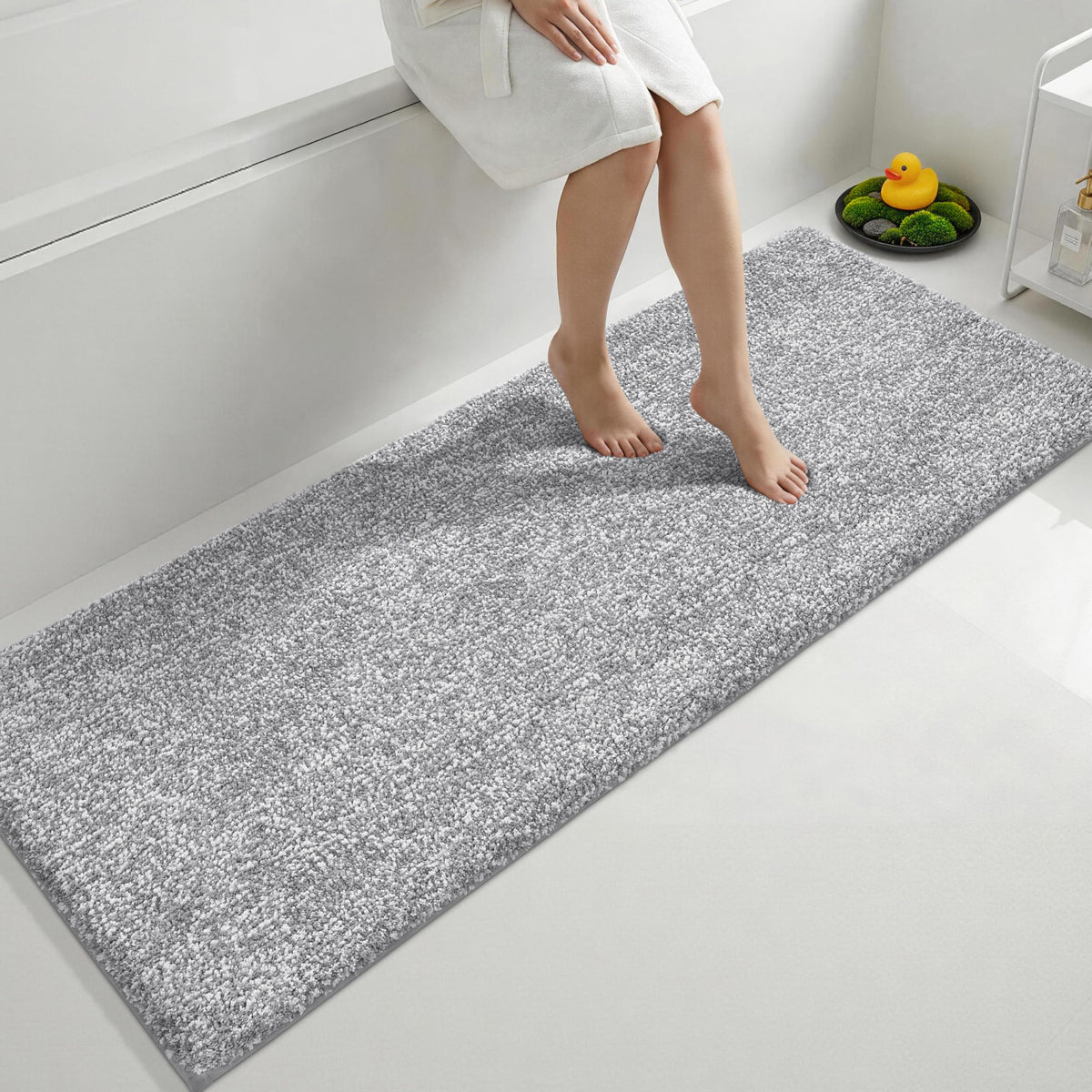 Yimobra Cushioned Anti-Fatigue Long Bathroom Runner Rug, Non Slip Washable Bath Mat, Dense Soft for Double Sink Vanity, Tired Feet Comfort, Absorbent, 70" X 24" (5.8' × 2.0'), Grey and White