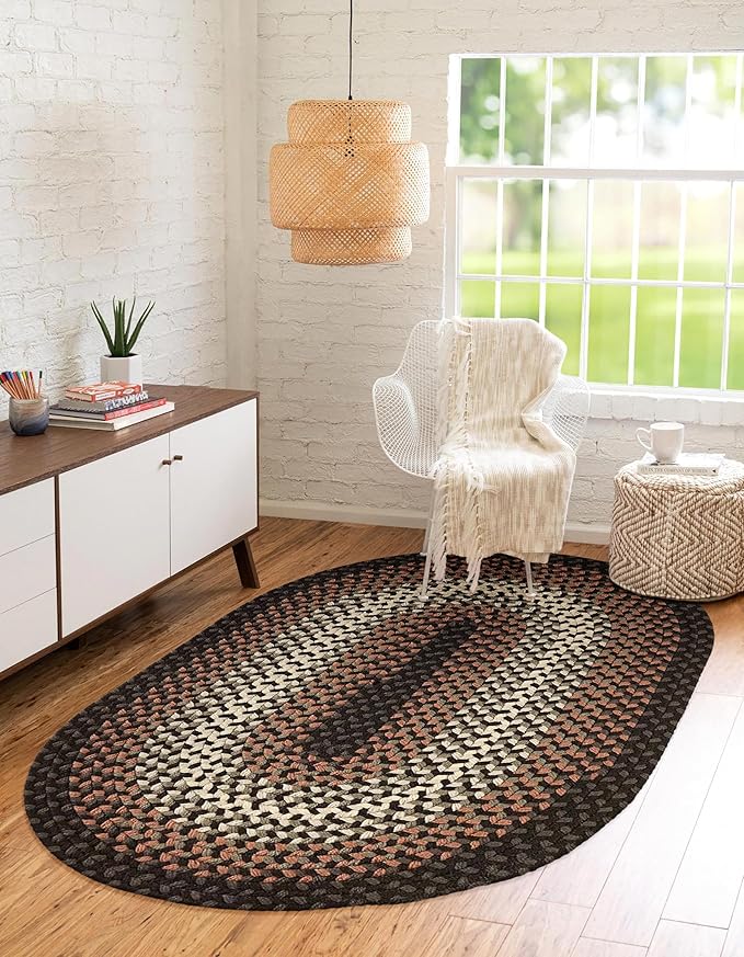 Tranquility TQ82 Black 10' x 13' Oval - Braided Area Rug, Home Decor, Floor Mat or Bedroom Rug - Easy Care, Ideal for High Traffic Areas in Hallway and Living Room - Made in USA