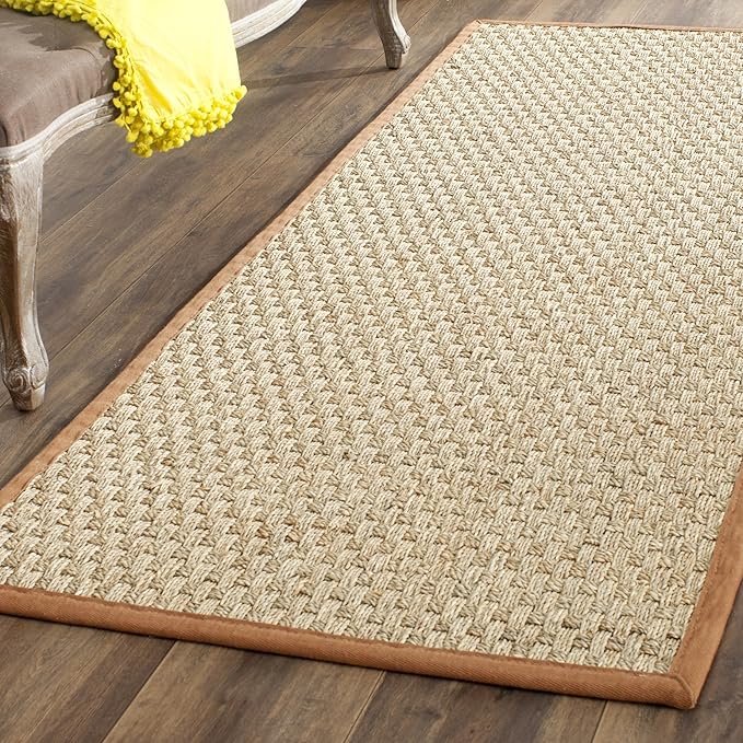 SAFAVIEH Natural Fiber Collection Runner Rug - 2'6" x 6', Natural & Brown, Seagrass, Basketweave Pattern with Border (NF114B)