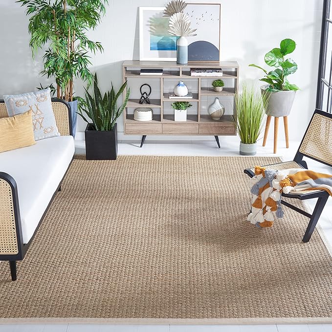 SAFAVIEH Area Rug 10x14 - Natural Fiber Collection - Large - Natural & Ivory, Seagrass, Basketweave Pattern with Border (NF114J)
