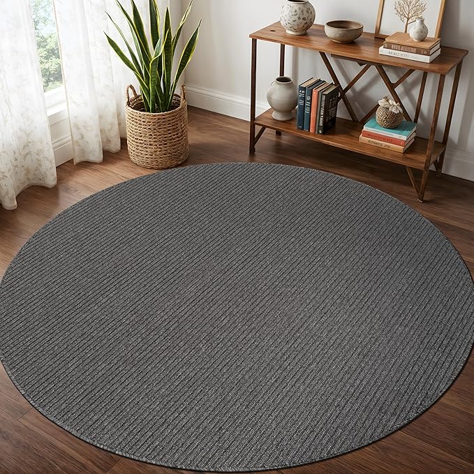 Beverly Rug Non-Slip Modern Rug 4 Round Solid Traditional Rubber Backing Machine Washable Soft Thin Indoor Area Rugs for Living Room Stain Resistant Non Shedding Casual Carpet (4 Round Gray)
