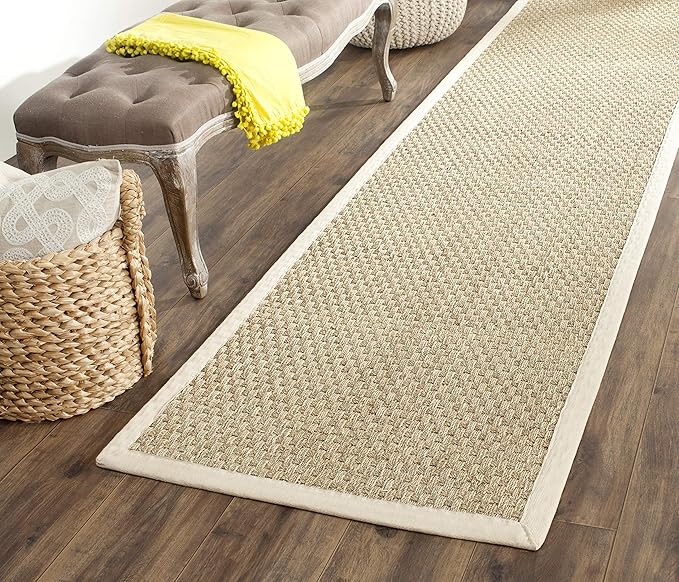 SAFAVIEH Natural Fiber Collection Runner Rug - 2'6" x 10', Natural & Ivory, Seagrass, Basketweave Pattern with Border (NF114J)