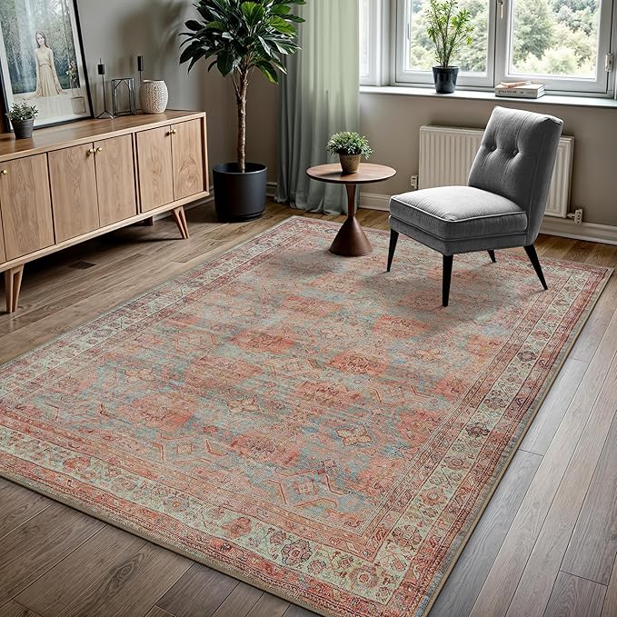 GLN Rugs Traditional Collection - Machine Washable Area Rug, Traditional Washable, Non Slip, Low Pile Chenille Rug, Living Room, Bedroom, Kitchen Rug (3'x5' Multicolor)