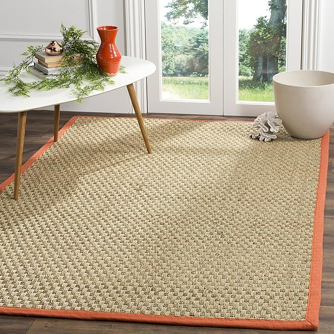 SAFAVIEH Area Rug 8x10 - Natural Fiber Collection - Large - Natural & Rust, Seagrass, Basketweave Pattern (NF114Y)