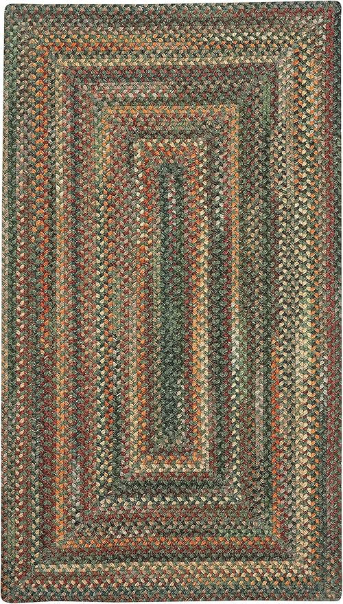 Capel American Heritage Green Multi 0' 24" X 0' 48" Concentric Rectangle Braided Rug