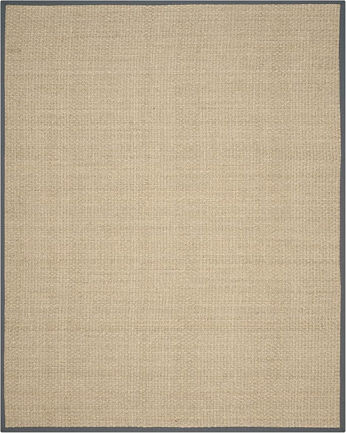 SAFAVIEH Area Rug 8x10 - Natural Fiber Collection - Large - Natural & Dark Grey, Seagrass, Basketweave Pattern (NF114Q)