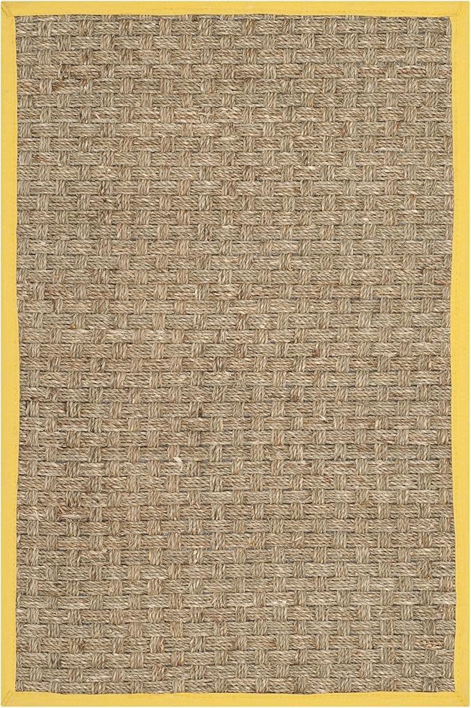 SAFAVIEH Area Rug 2x3 - Natural Fiber Collection - Natural & Gold, Seagrass, Basketweave Pattern with Border (NF114X)