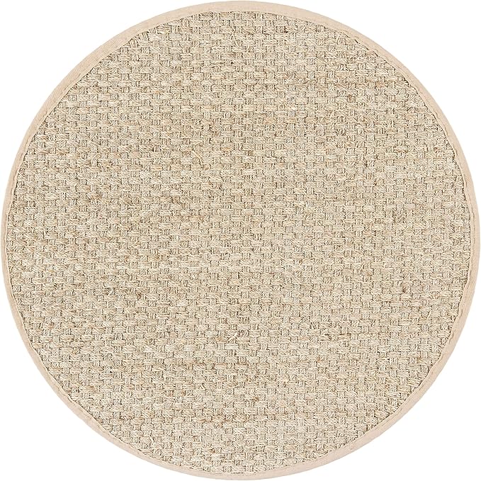 SAFAVIEH Area Rug 3' Round - Natural Fiber Collection - Natural & Beige, Seagrass, Basketweave Pattern with Border (NF114A)