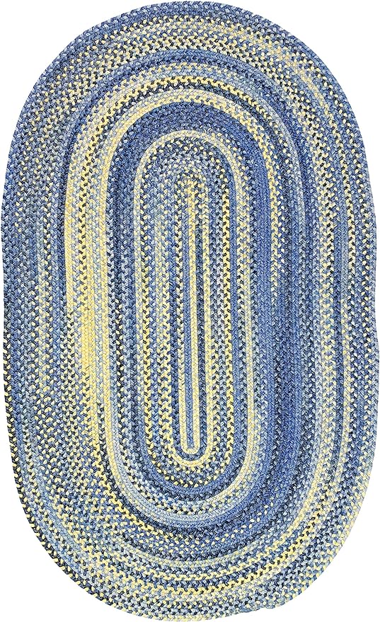 Capel American Heritage Blue Yellow 2' 0" X 8' 0" Runner Oval Braided Rug