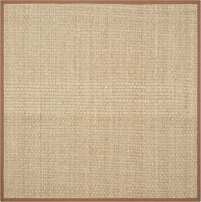 SAFAVIEH Area Rug 6' Square - Natural Fiber Collection - Natural & Brown, Seagrass, Basketweave Pattern with Border (NF114B)