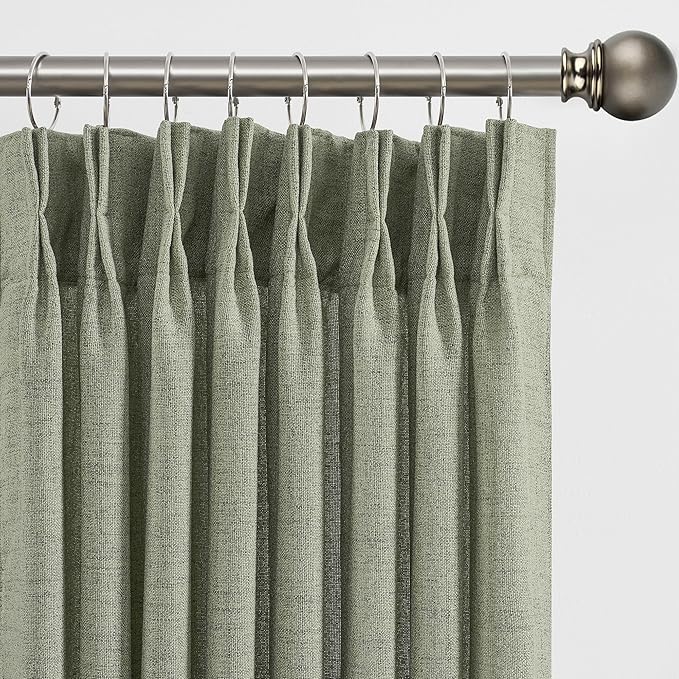 RAIN CITY 108 Inch Linen Curtains 2 Panels,Pinch Pleated Back Tab with Hooks for Track System,Loden Cotton Flax Weave Sheer Extra Long Curtain for Living Room Bedroom,9FT 9 Feet,Sage Green