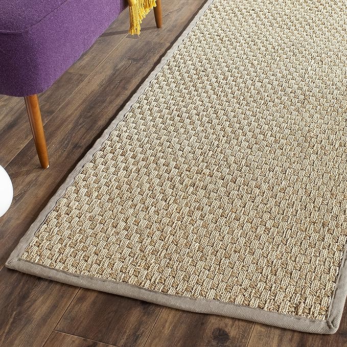 SAFAVIEH Natural Fiber Collection Runner Rug - 2'6" x 22', Natural & Grey, Seagrass, Basketweave Pattern with Border (NF114P)